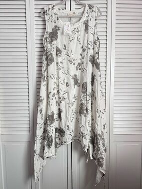 Paper Lace Asymmetrical Slit Kerchief Hem Sleeveless Midi Dress Gauze Medium NWT